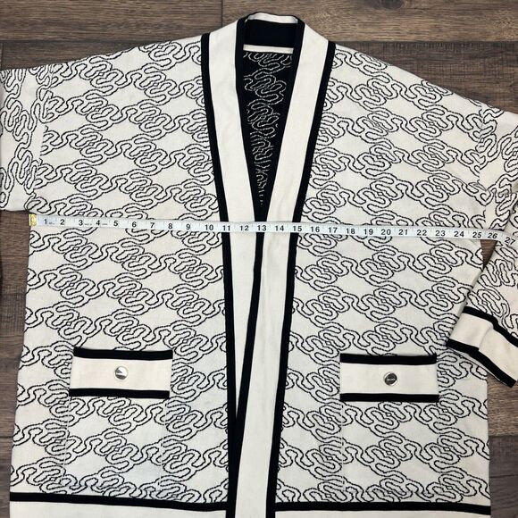 Sandro Sandro Enea Oversized Jacquard Knit Reversible Cardigan Sweater Black - Picture 15 of 16